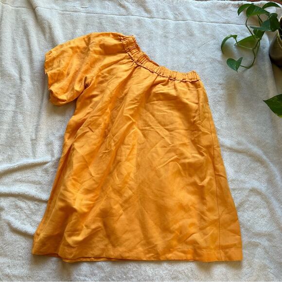 By Anthropologie One Shoulder Waistless Linen Blend Mini Dress In Orange - Picture 8 of 9